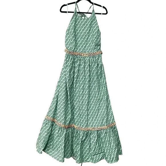 RHODE Salena Halter Dress Jawahar Garden-Print Mint Green Cotton-Poplin NWT, XL - Picture 4 of 12